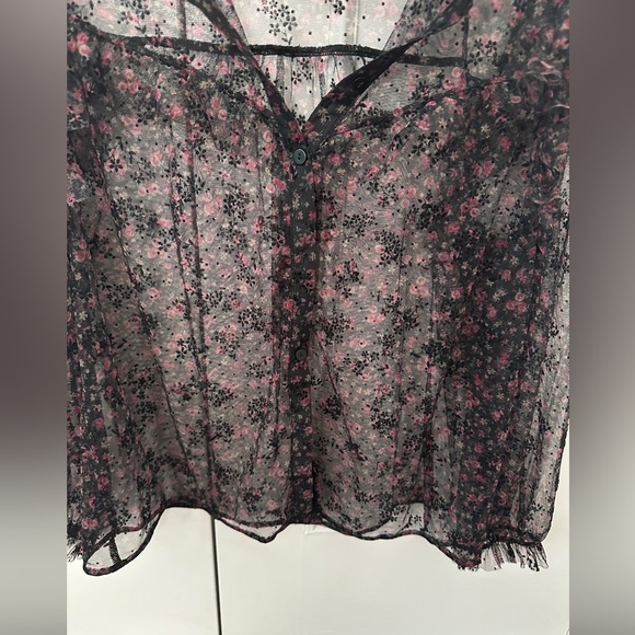 Zara Sheer Floral Black Blouse with Ruffles Size Medium Womens - Picture 7 of 16